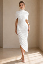 Ruched Turtleneck Midi Dress