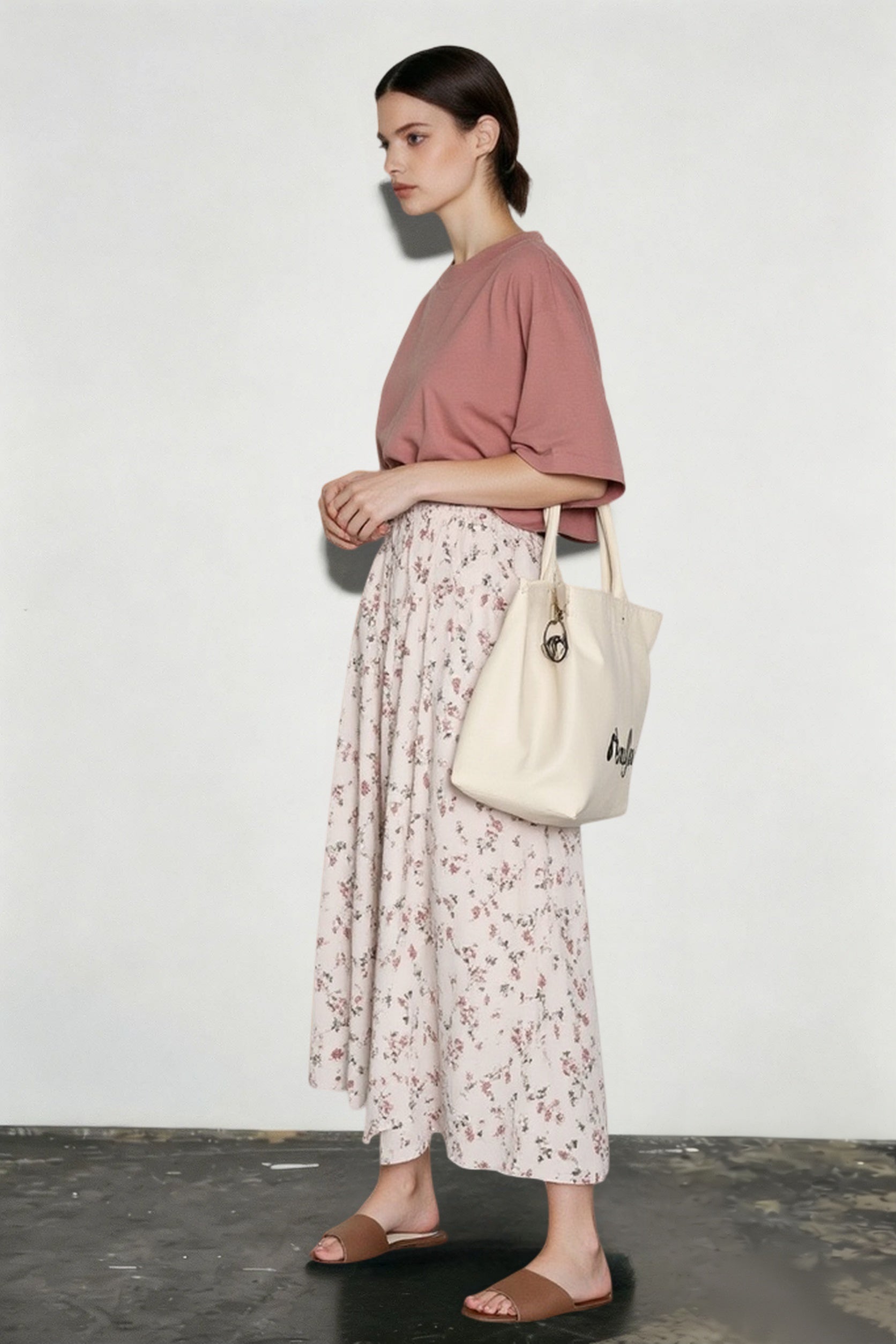 DressBetty - Vintage Floral Print A-line Pleated Streetwear Drawstring Midi Skirt Main image