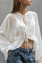 Design Drawstring Neck Blouse