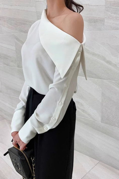 Off Shoulder Button Front Long Sleeve Top Secondary image