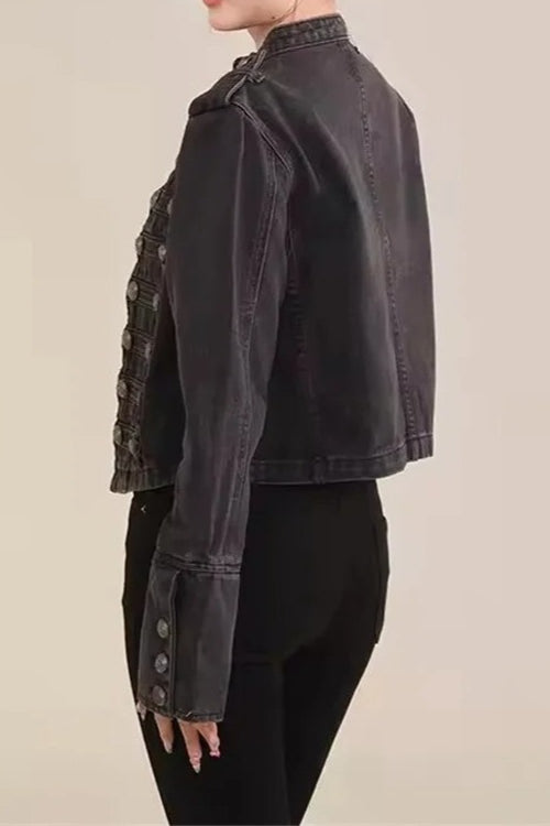 Cropped Denim Military Jacket Secondary image