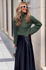 PU Leather Shirred A-Line Skirt