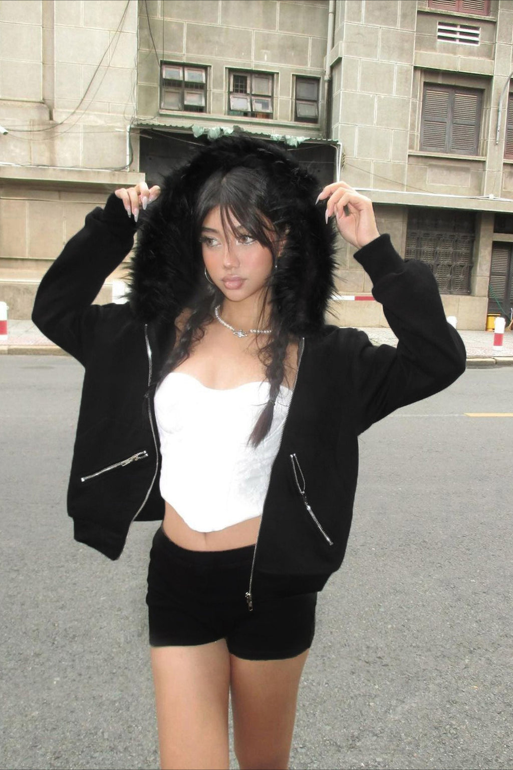 Panel Zip Fleece Hooded Jacket