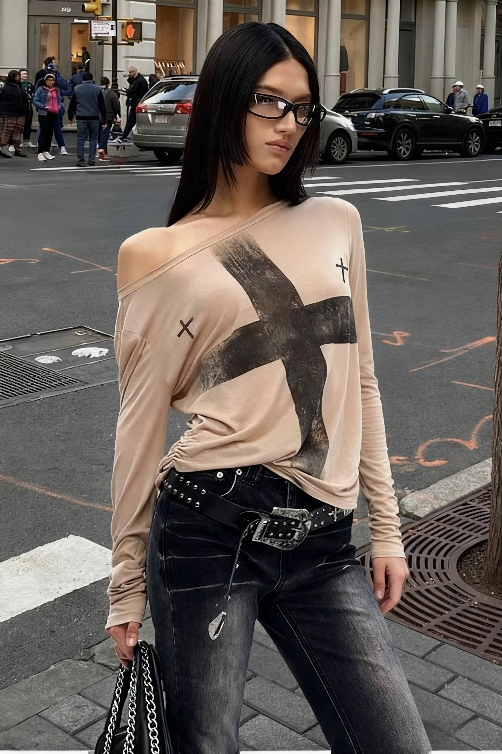 Cross Print Asymmetrical T-Shirt Main image