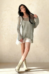 Knitted Openwork Loose Long Sleeve Chic Blouse