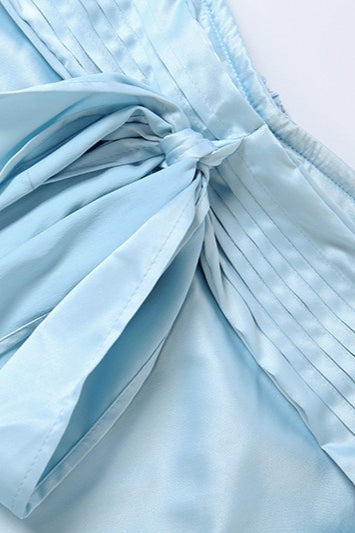 Elegant Solid Satin Strapless Tie Detail Mini Dress