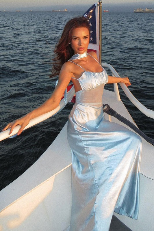 Satin Mesh Slip Dress Main image