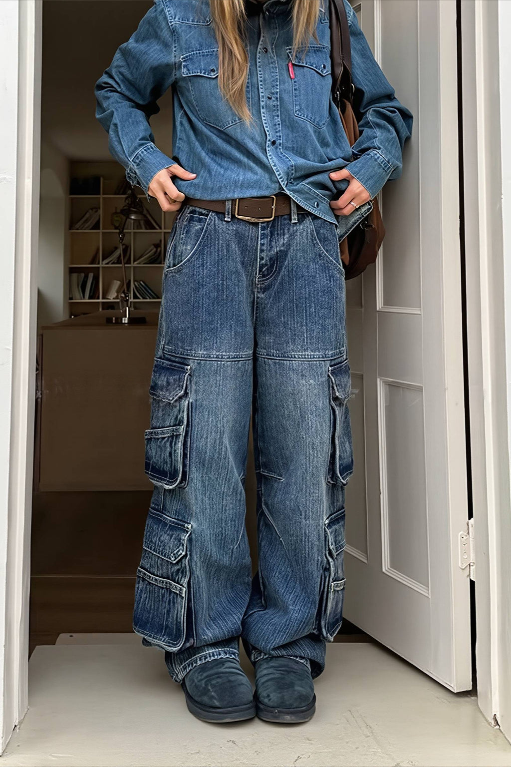 Multi Pocket Washed Streetwear Straight Leg Jeans