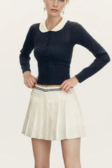 Short Lapel Cable Knit Cardigan