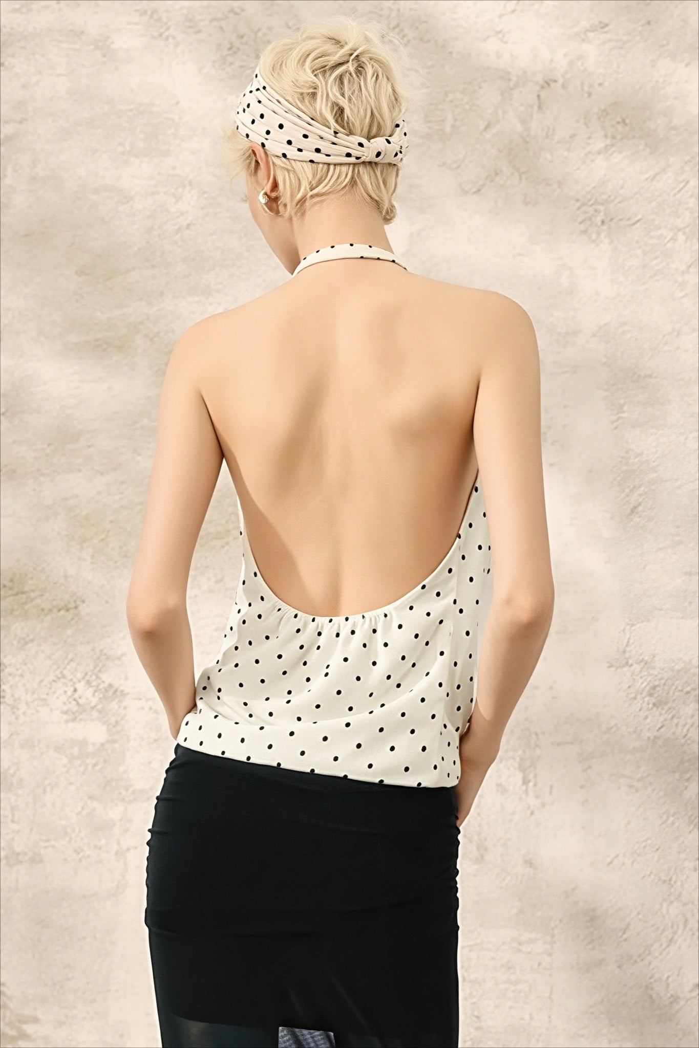 Polka Dot Halter Backless Tank Top