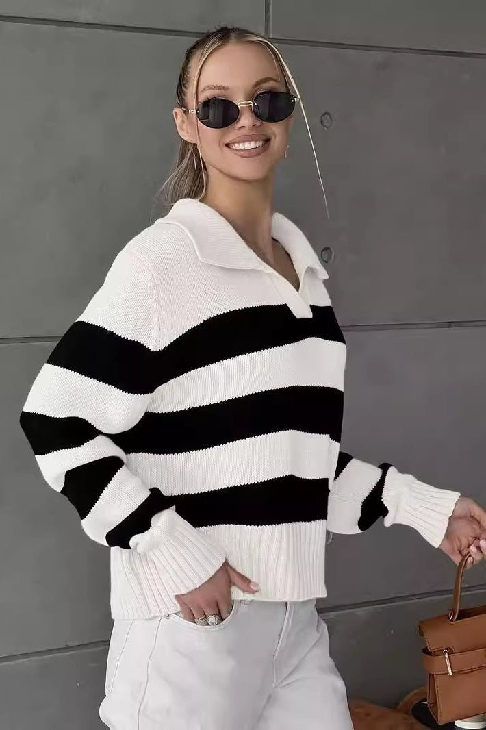 Striped Color Block Polo Sweater Secondary image