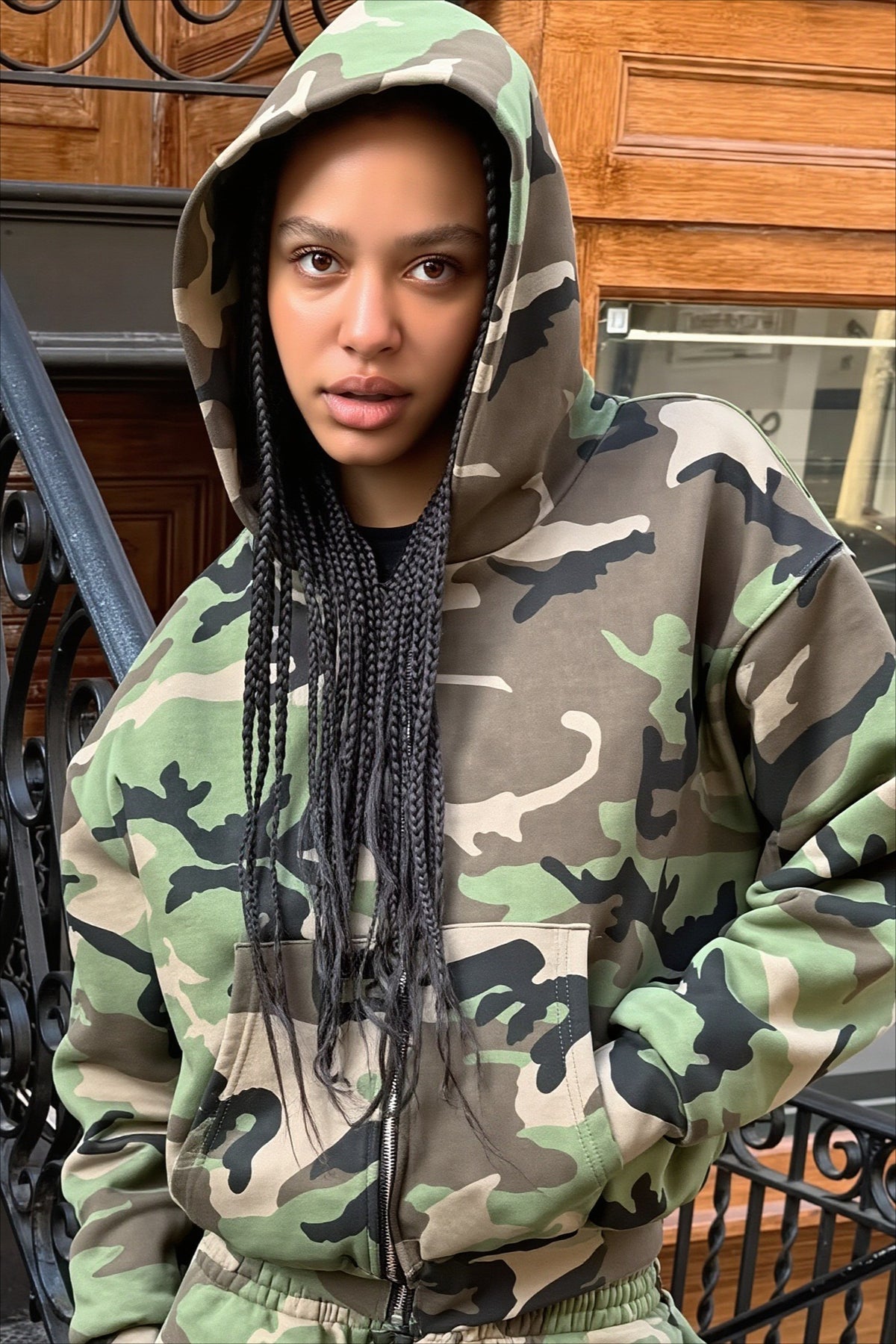 Camo Print Street Zip-Up Hoodie