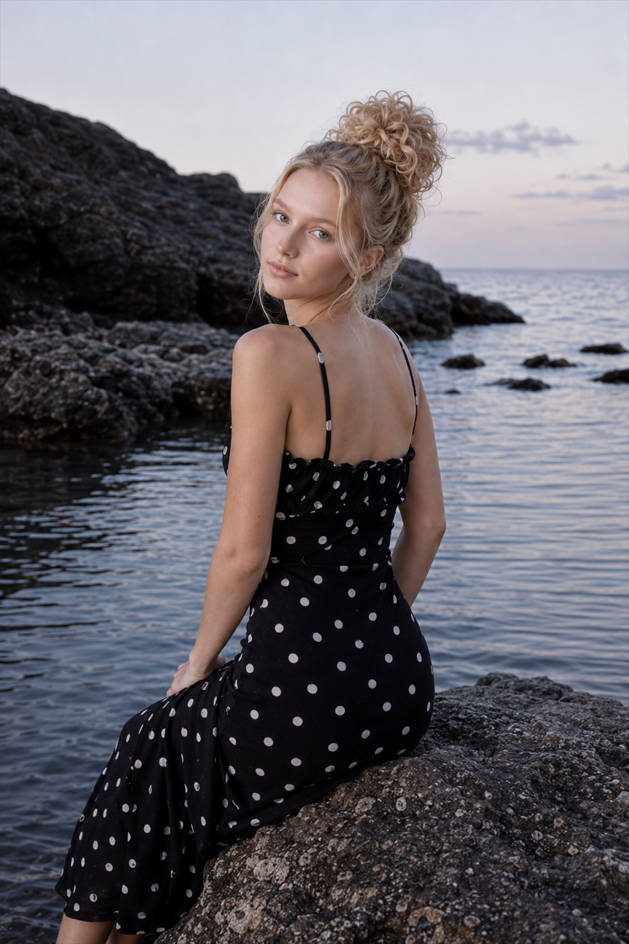 Polka Dot Backless Cami Bodycon Maxi Dress