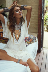 Rayon Lace Spliced Beach Cover-Up Loose Boho Dress