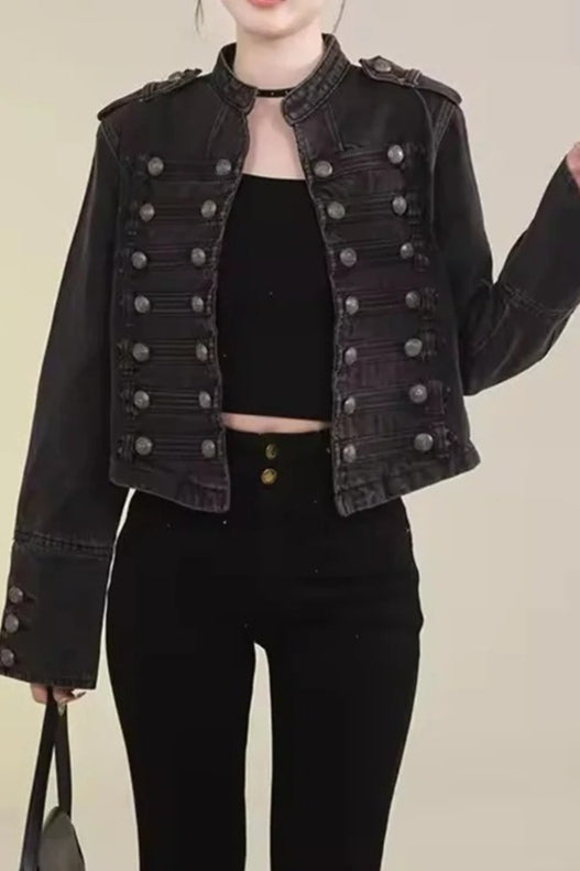 Cropped Denim Military Jacket Main image