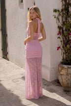 Lace Patchwork Ruched Maxi Dress