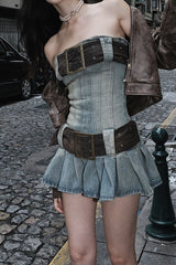 Retro Sexy Belted Denim Dress