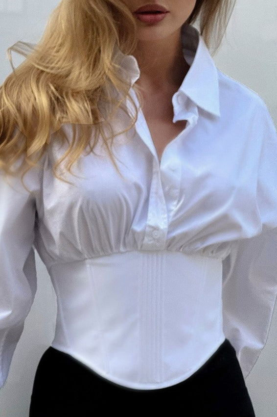 Retro Corset Cropped Tie Front Long Sleeve Top Secondary image