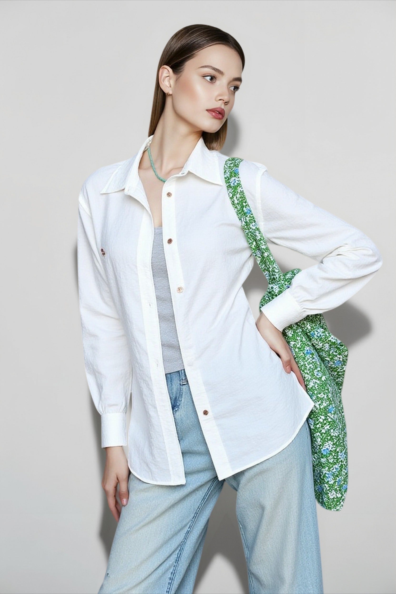 Linen Blend Embroidered Blouse Secondary image
