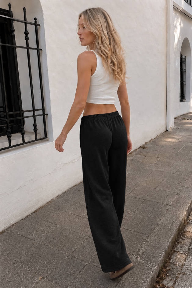 Solid Drawstring Waist Knit Pants