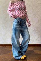 Vintage Washed Distressed Wide Leg Streetwear Jeans