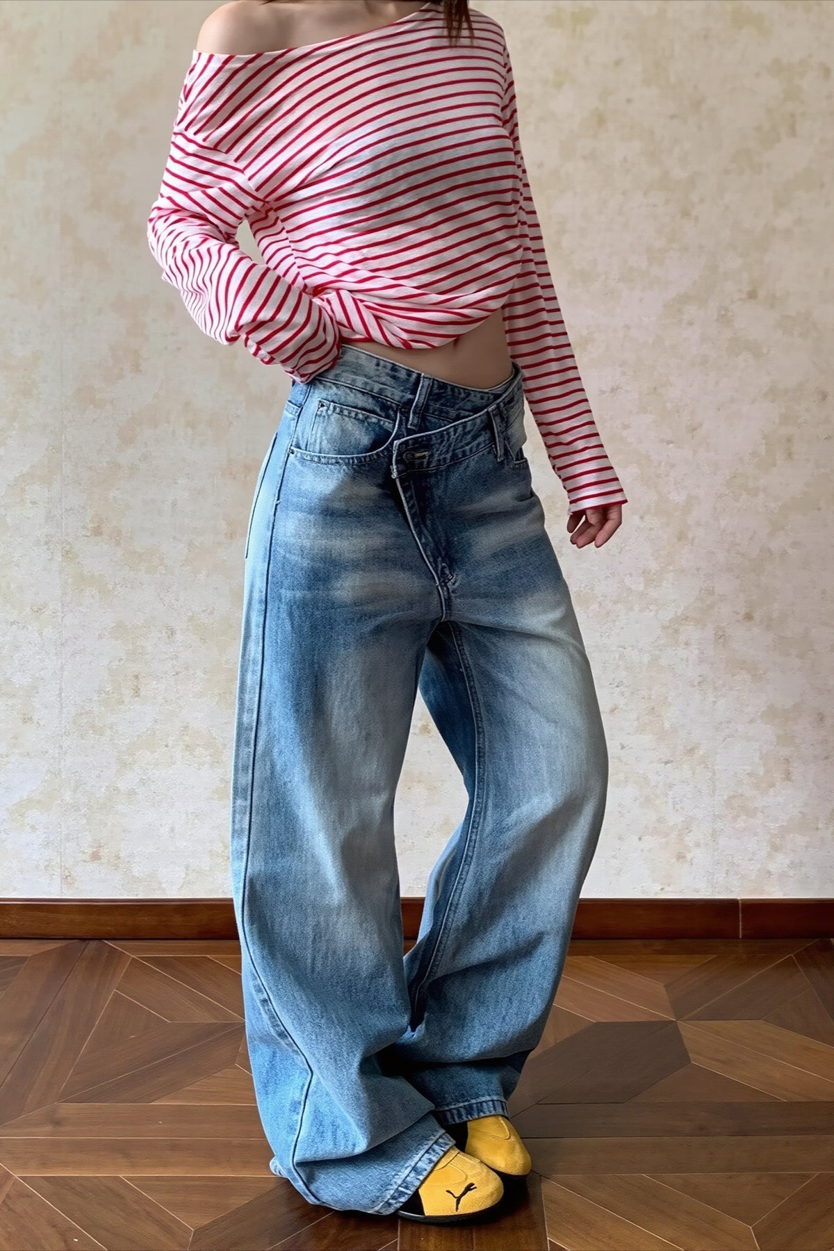 Vintage Washed Distressed Wide Leg Streetwear Jeans
