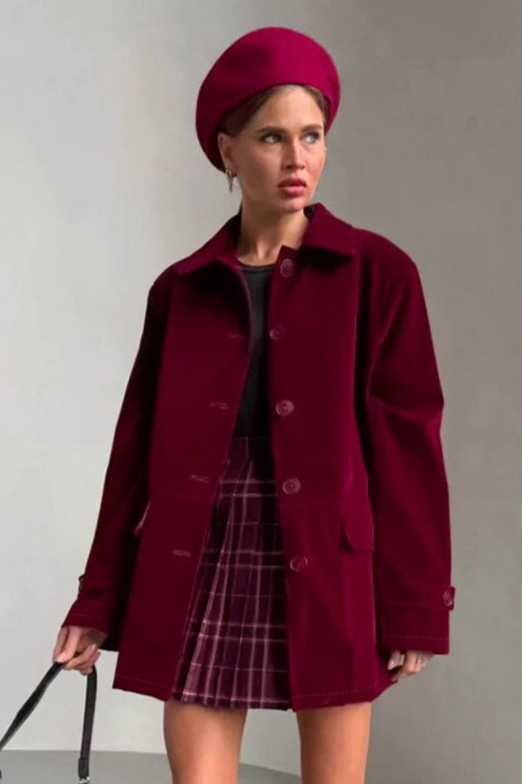 Vintage Style Velvet Wine Colored Coat Main image