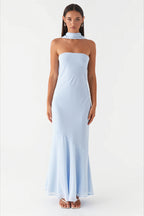 Floral Strapless Scarf Neck Mermaid Party Dress