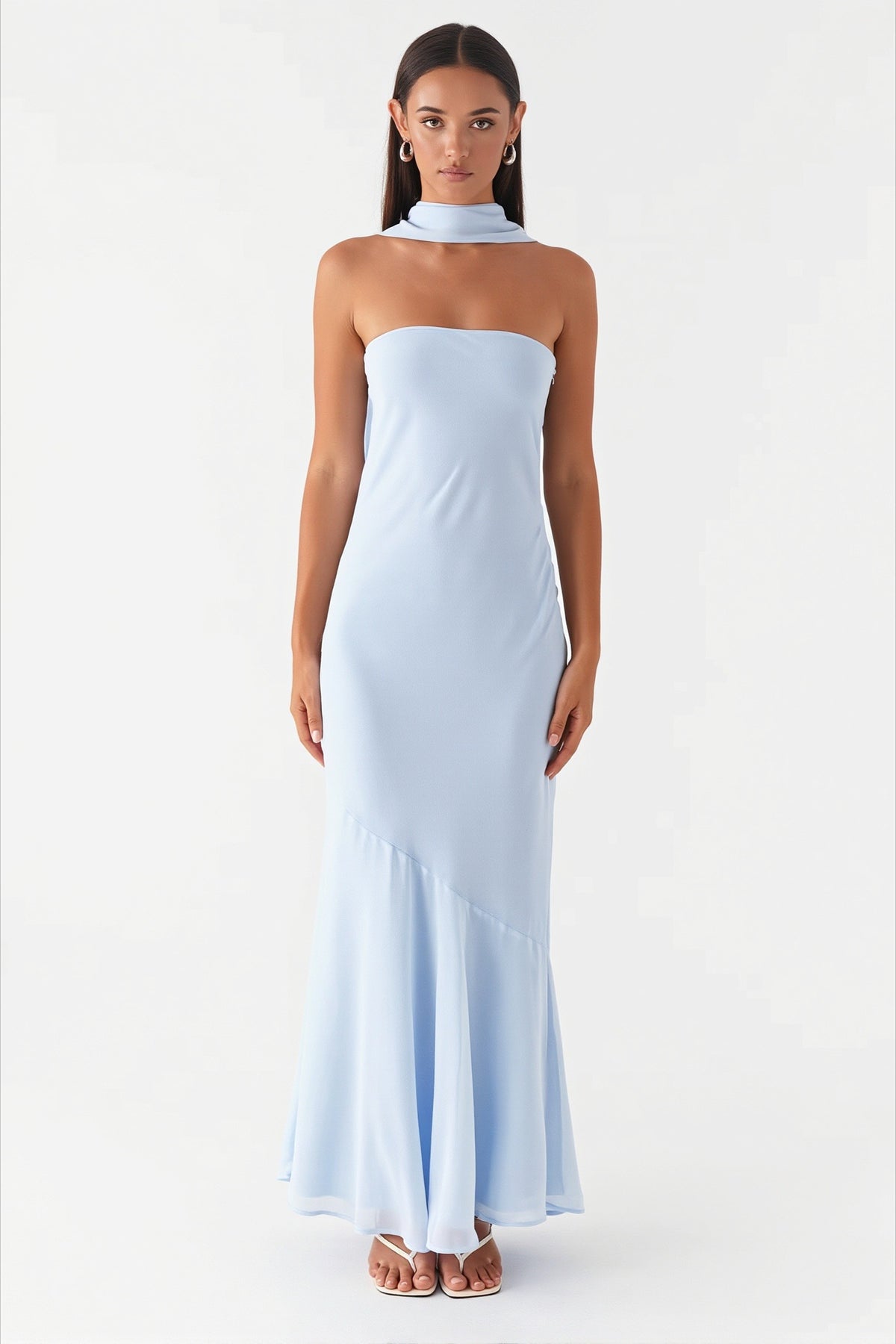Floral Strapless Scarf Neck Mermaid Party Dress