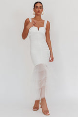 Mesh Insert  Spaghetti Strap Ruched Prom Dress