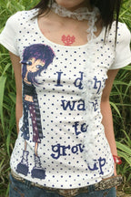 Y2K Polka Dot Graphic Print Fitted T-Shirt