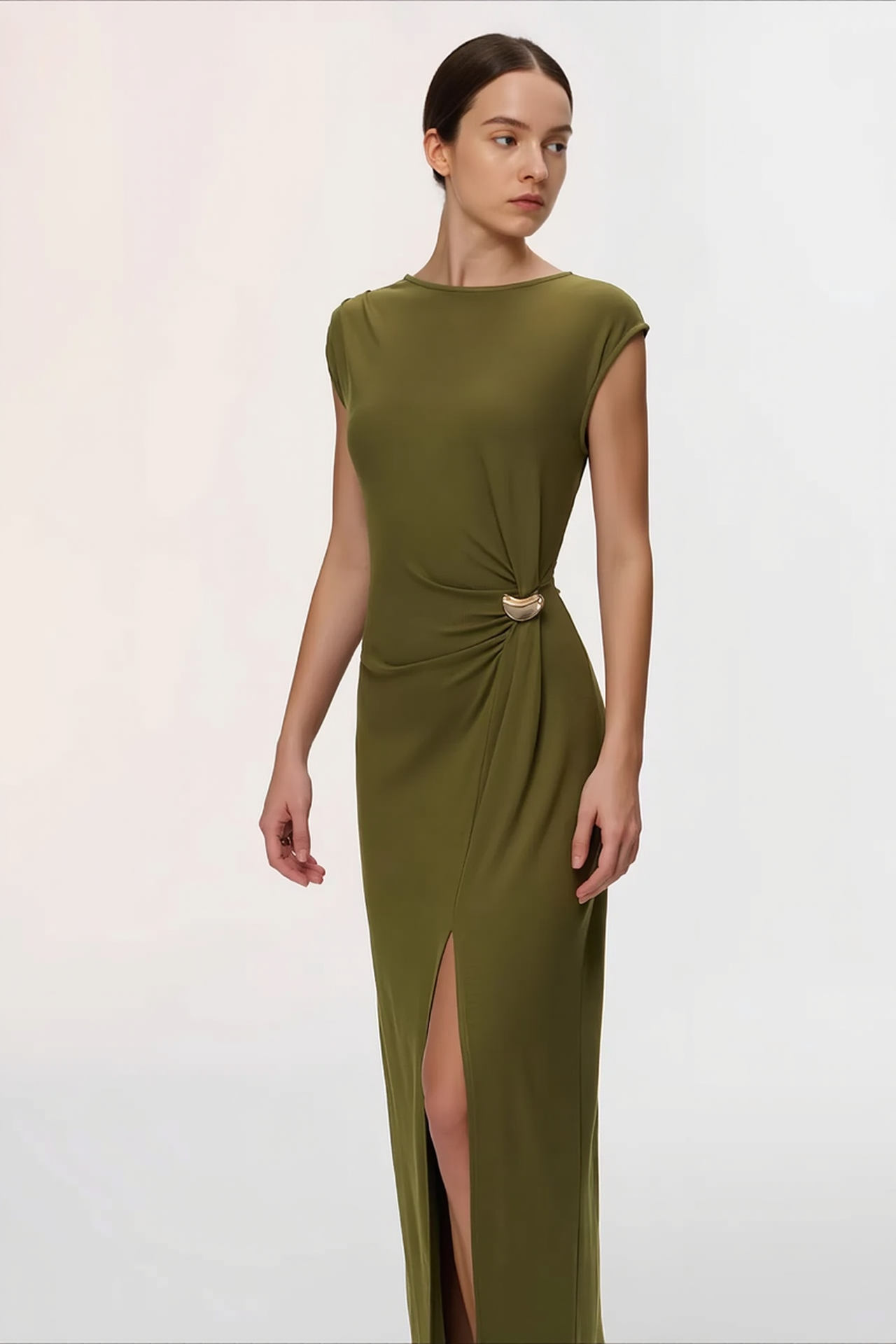 Slim Sleeveless Buckle High Slit Work Dress Secondary image