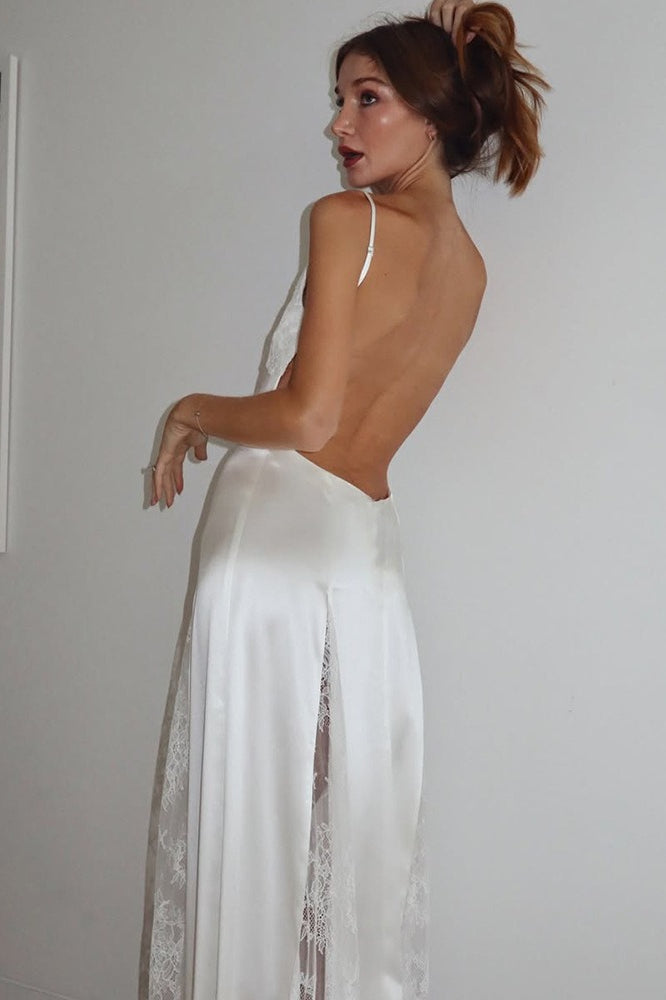 Backless Sheer Elegant Floor Length Lace Dress