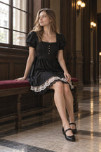 Vintage Puff Sleeve Lace Tie T-shirt