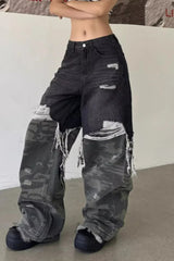 Camouflage Patchwork Baggy Wide-Leg Jeans