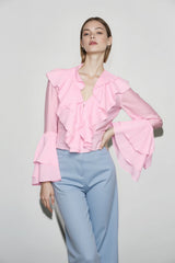 Chiffon Flare Sleeve Cropped Blouse