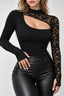 Lace Cutout Mock Neck Asym Blouse