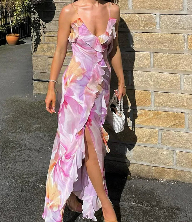 Strapless Split Tassel Floral Dress Main image