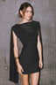 Draped Cape Sleeve Asymmetric Bodycon Mini Dress