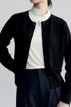 Solid Color Round Neck Knit Cardigan