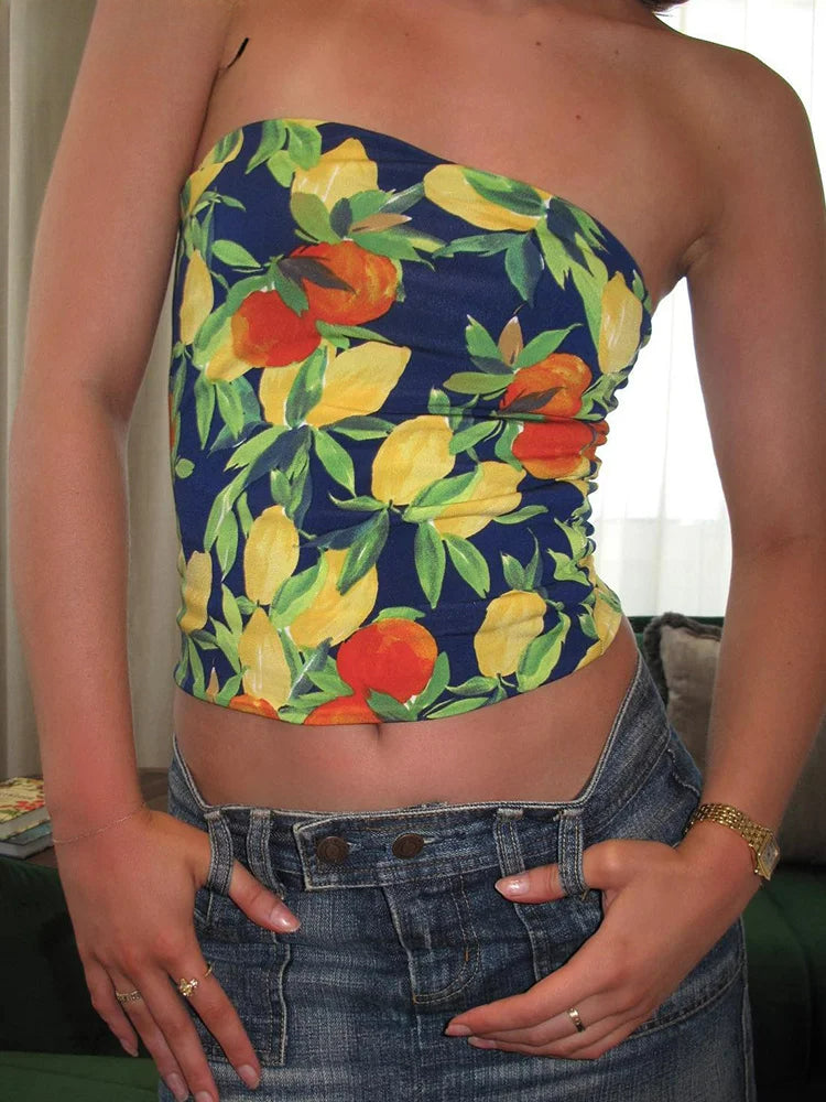 Flower Print Slim Tank Strapless Main image