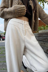 Wool Thickened Slim Draped Straight Pants