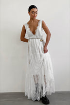 Plunge Neck Layered Lace Maxi Dress