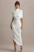Solid Ruched Bodycon Cape Party Dress