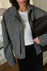 Herringbone Stand Collar Relaxed Coat