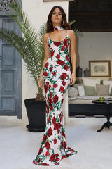 Floral Deep V Backless Maxi Dress