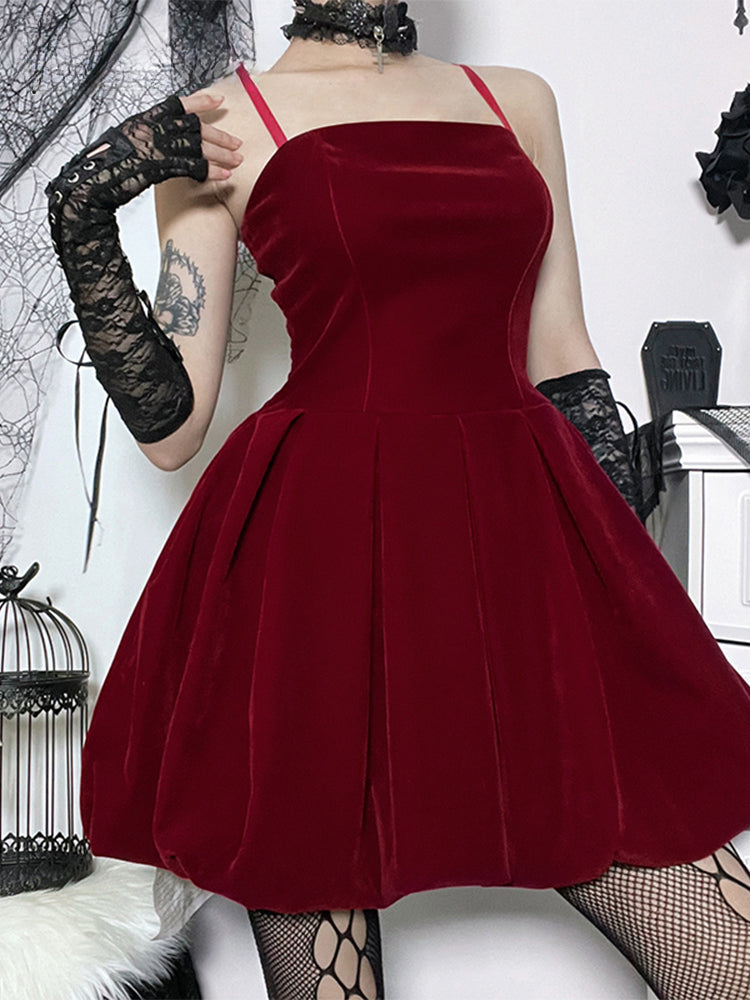 Velvet Solid Shirring High Waist Spaghetti Straps A-Line Party Mini Elegant New Year Dress Main image