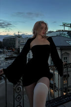 Off Shoulder Flared Sleeve Bodycon Mini Party Dress