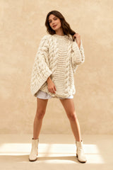 Oversized Cable Knit Crew Neck Sweater