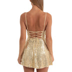 Sequined Sleeveless  A-Line Mini Dresses